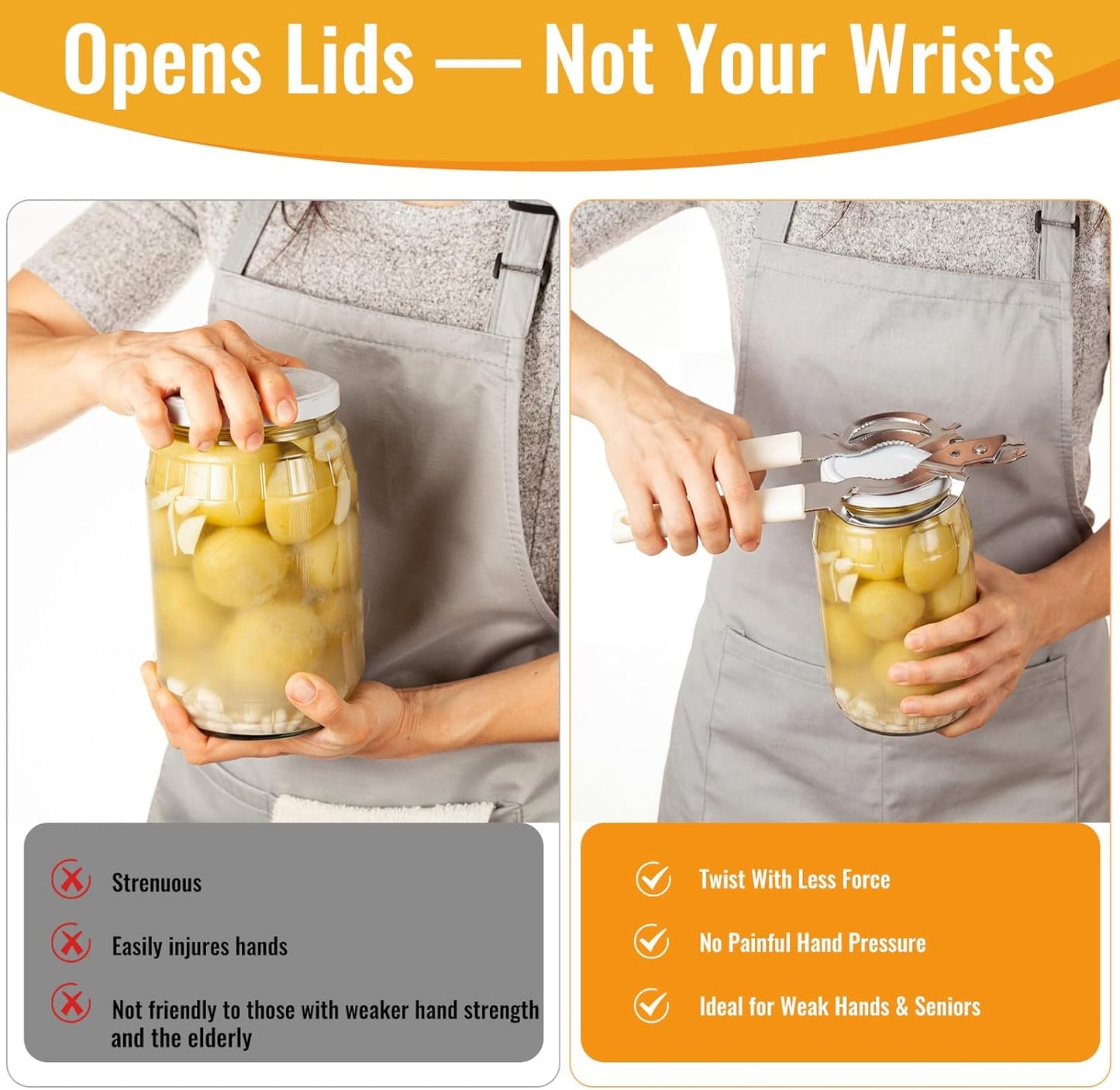 Universal Can & Jar Opener - Effortless Grip Bottle Opener for Seniors | Easy Twist Design, White