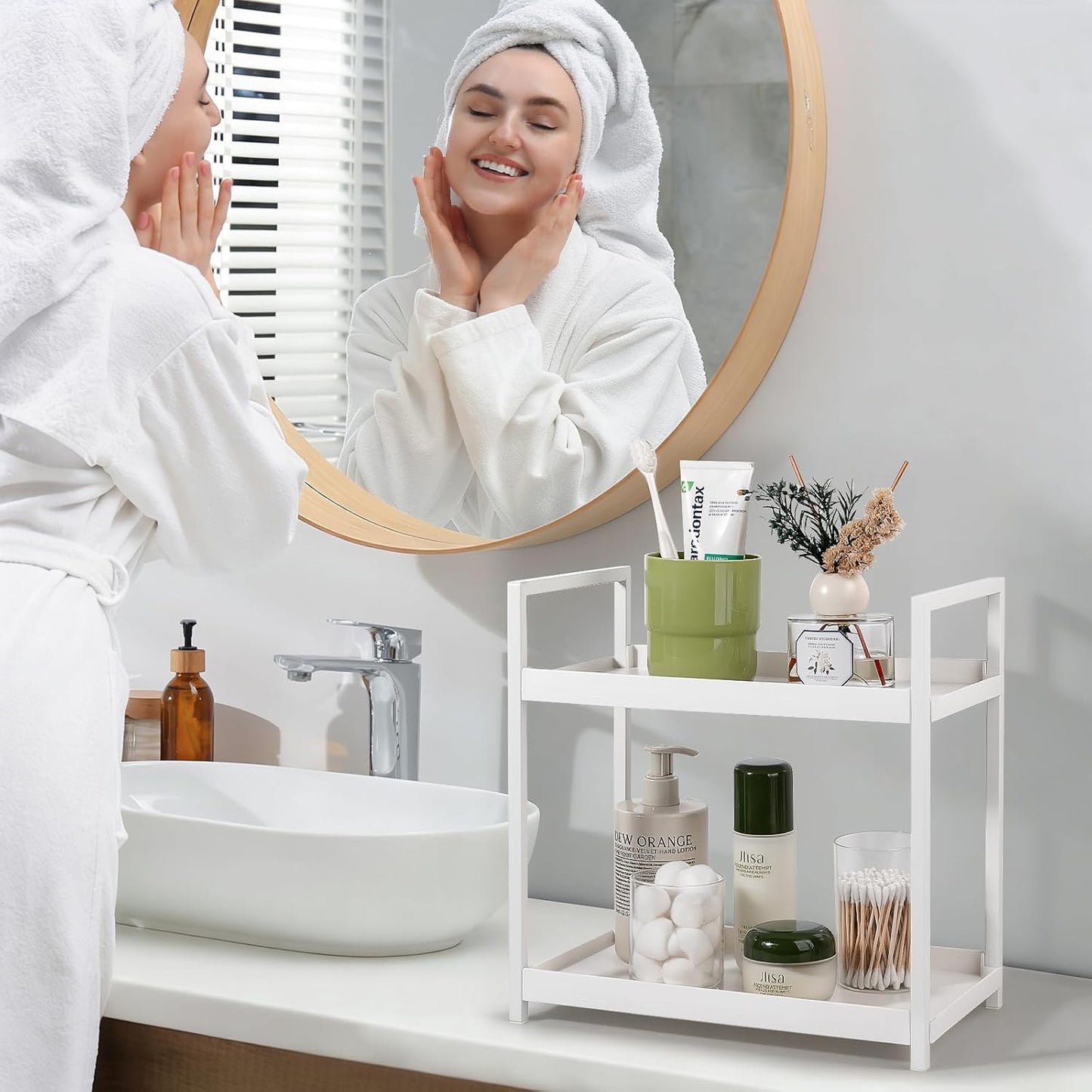 Anyoifax Bathroom Counter Organizer - 2-Tier Vanity Storage Shelf for Makeup & Perfume | Small White