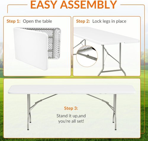 Elevon Heavy Duty Folding Table - 8 Feet Adjustable Height, Portable for Indoor/Outdoor Use | Ideal for Camping, Picnics, Parties, and Weddings