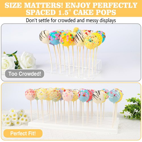 Cake Pop Display Stand Holder - 35 Holes Large Capacity White Lollipop Holder with 100 Pcs Sticks, Treat Bags & Gold Ties - Complete Cakepop Kit for Dessert Table, Wedding, Birthday Party