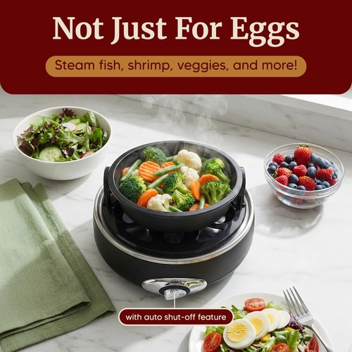 Elite Gourmet Rapid Egg Cooker - Prepare 7 Easy-To-Peel Eggs, Poach & Make Omelets | Charcoal Grey