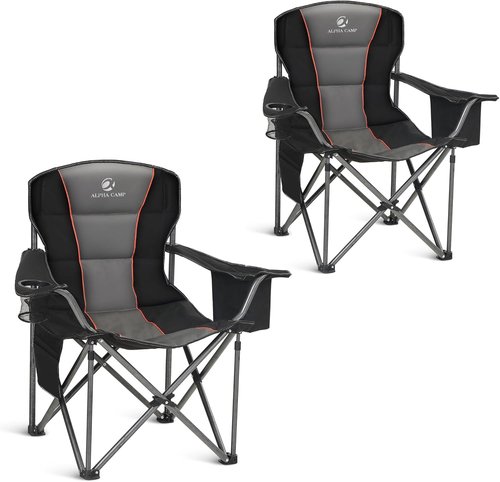 ALPHA CAMP Heavy Duty Camping Chair - 500LBS Capacity, Oversized Folding Design with Cooler Bag & Cup Holder