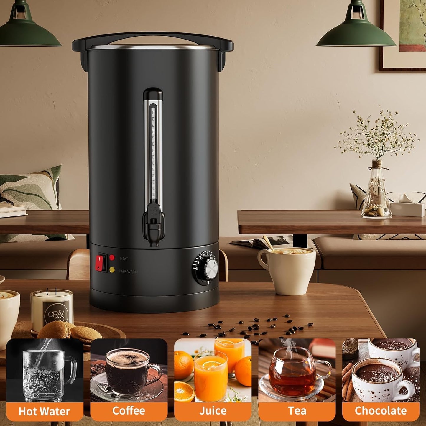 PeacefulHues 80 Cup Commercial Coffee Urn - 12L/3.2Gal Stainless Steel Electric Coffee Maker With Double Wall Insulation, Hot Beverage & Water Dispenser for Weddings, Parties, Catering, Buffets