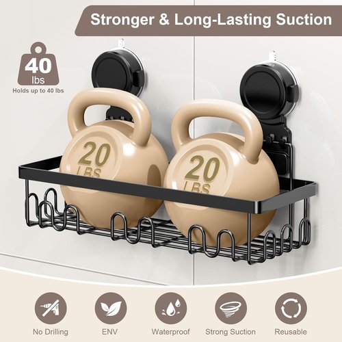 JOTPE Shower Caddy - No-Drill Suction Cup Organizer | Large Capacity, Waterproof & Removable, Black - 2 Pack