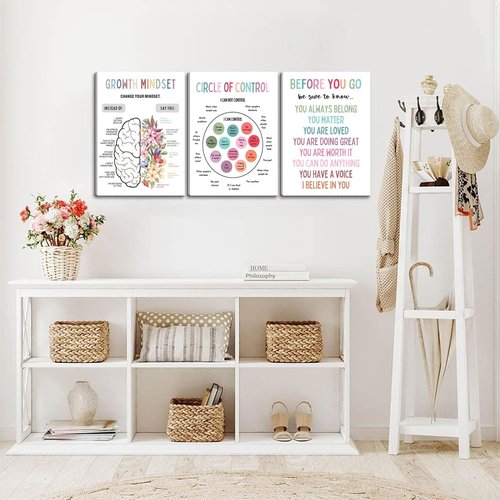 3Pcs Mental Health Wall Art by [Brand Name] - Motivational Canvas Prints for Therapy Office | 12x16in Framed Decor