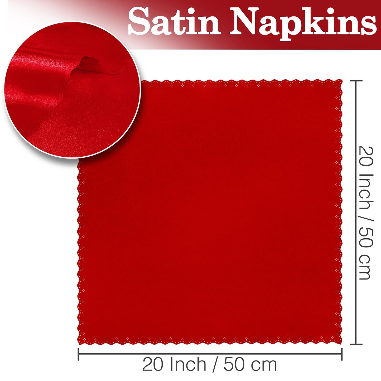 Eychei 60 Pieces Red Satin Napkins 20x20 Inches Satin Cloth Napkins, Square Satin Napkins with Scalloped Edges, Elegant & Silky Table Napkins for Restaurant Banquet Wedding