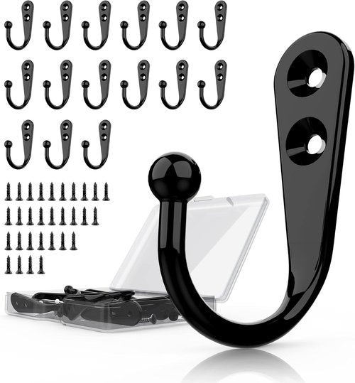 15 Pcs Black Wall Mounted Coat Hooks - Durable Hangers for Towels, Keys, Robes & More
