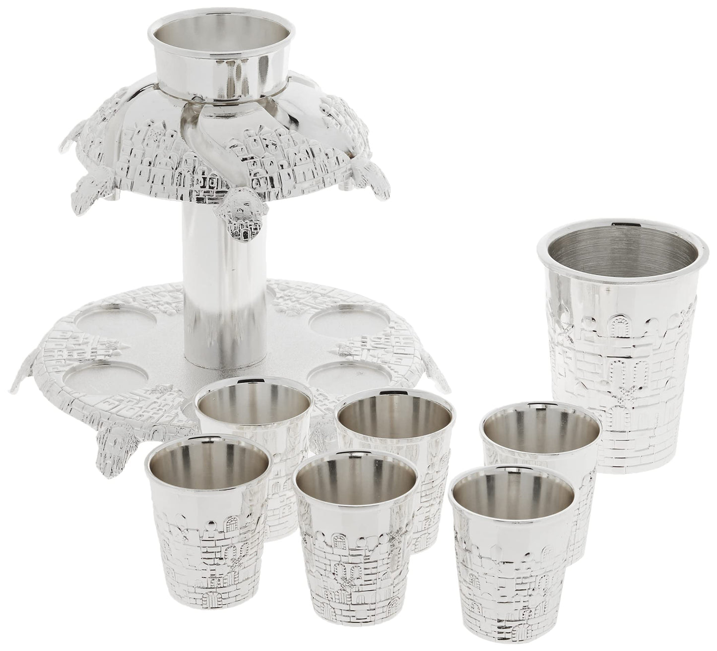 Legacy Judaica Jerusalem Style Silver Plated Fountain, 6 Cups