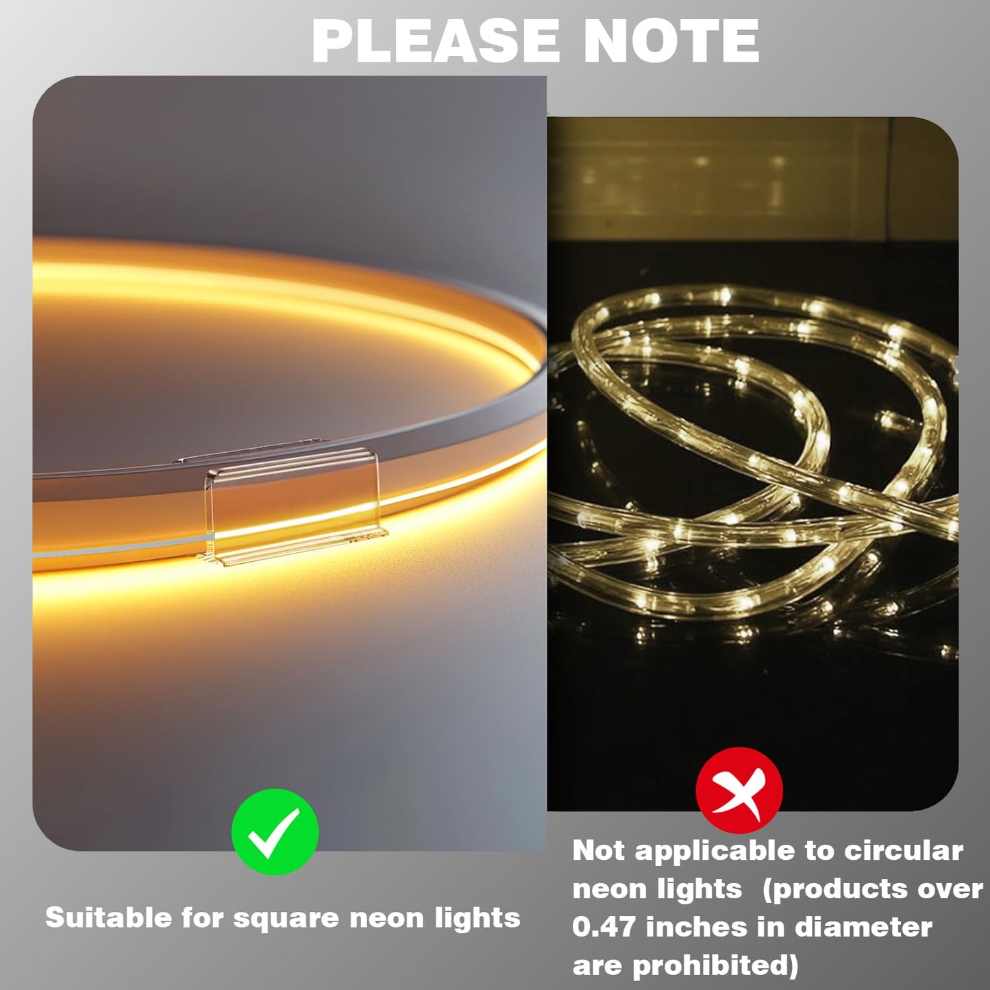Neon Rope Light Clips Mounting - 24 Pcs Clear Waterproof LED Strip Clip Brackets - Adhesive Wall Mount Holder for Govee and Other Neon LED Lights Strips