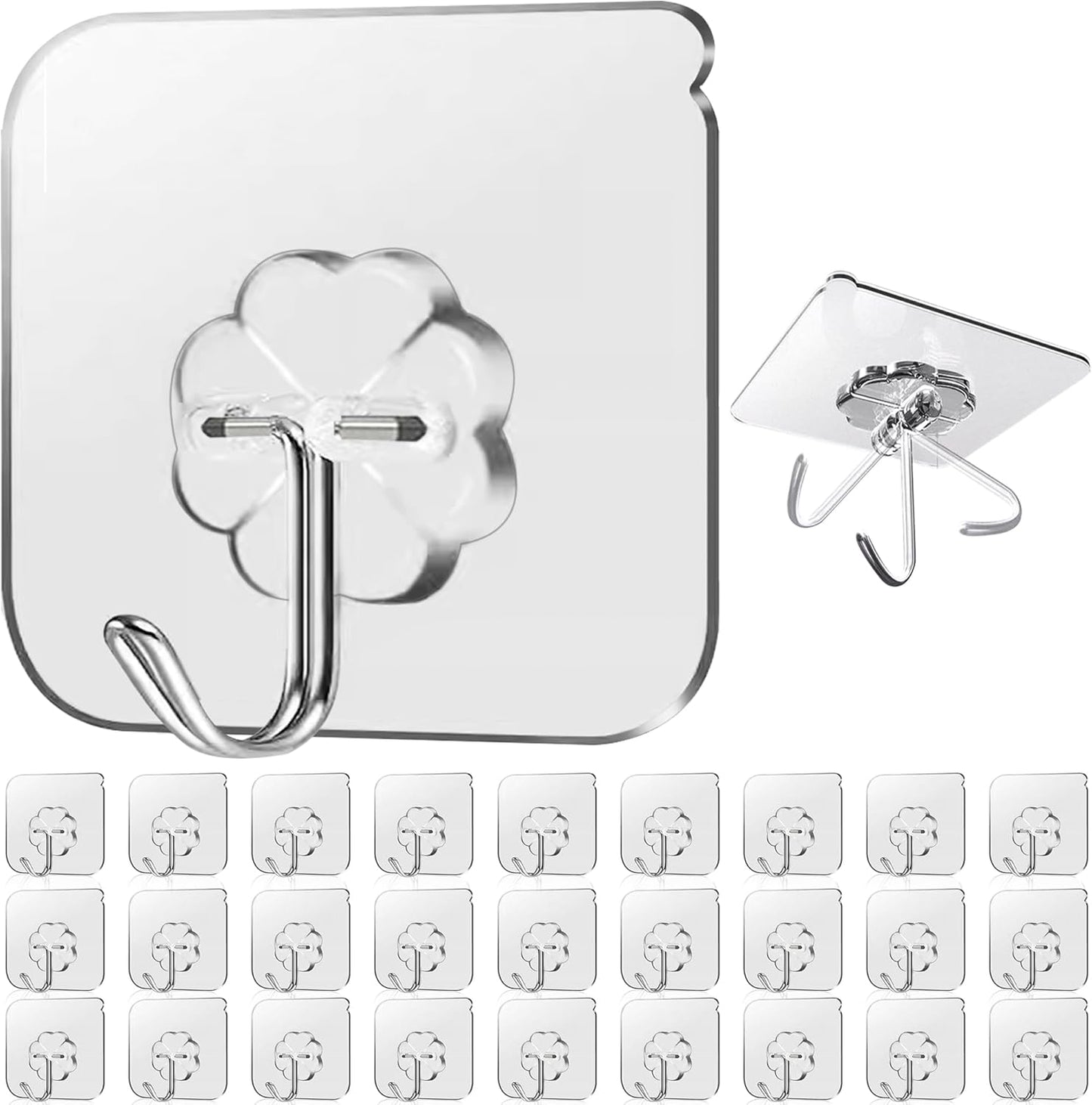Skiennix 28 Pack Heavy-Duty Sticky Hooks - Clear Adhesive Wall Hooks for Kitchen, Bathroom & Ceiling