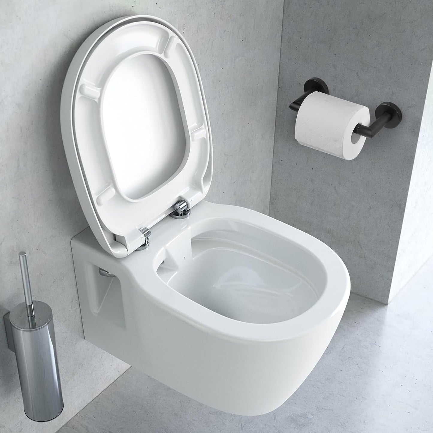JunSun Matte Black Toilet Paper Holder - Wall-Mounted Pivoting Design for Large Mega Rolls
