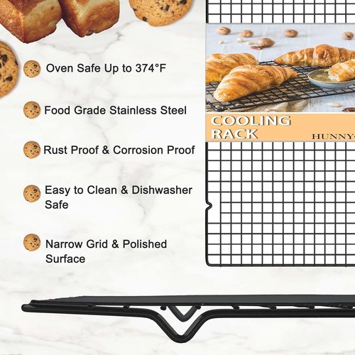 Hunnycook Cooling Rack - 15.8”×9.8” Stainless Steel Baking Rack | Oven Safe for Roasting & Grilling