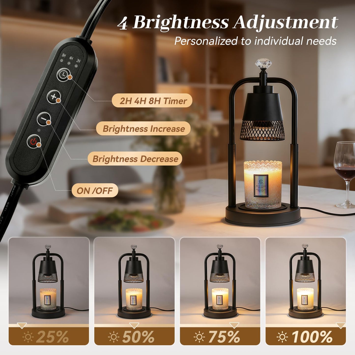 Candle Warmer Lamp with Timer Dimmer Dual Pole Height Adjustable Candle Warmer Gifts for Women Wax Melt Warmer for Scented Jar Candles Birthday Gift for Mom Mothers Day House Warming New Home Decor