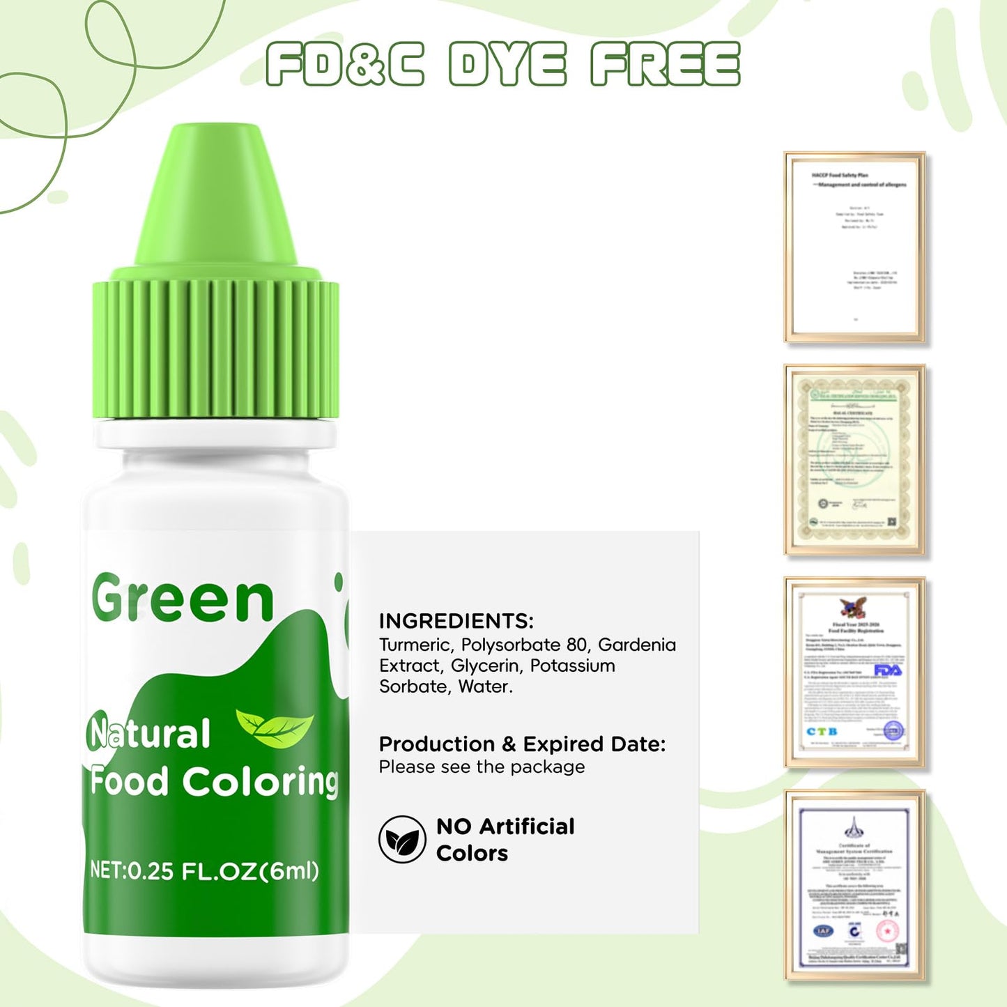 Natural Food Coloring Liquid Set - 6 Vibrant Color Food Grade