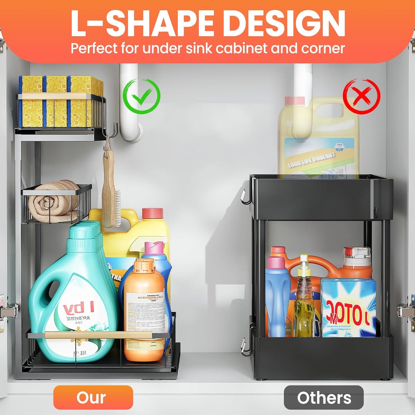 Under Sink Organizer by [Brand Name] - 3-Tier Pull-Out Shelf Storage for Bathroom & Kitchen - 2 Pack