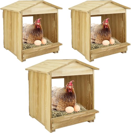 Chicken Nesting Box - 3 Compartment Wall Mount Wooden Egg Laying Nest for Hens & Ducks