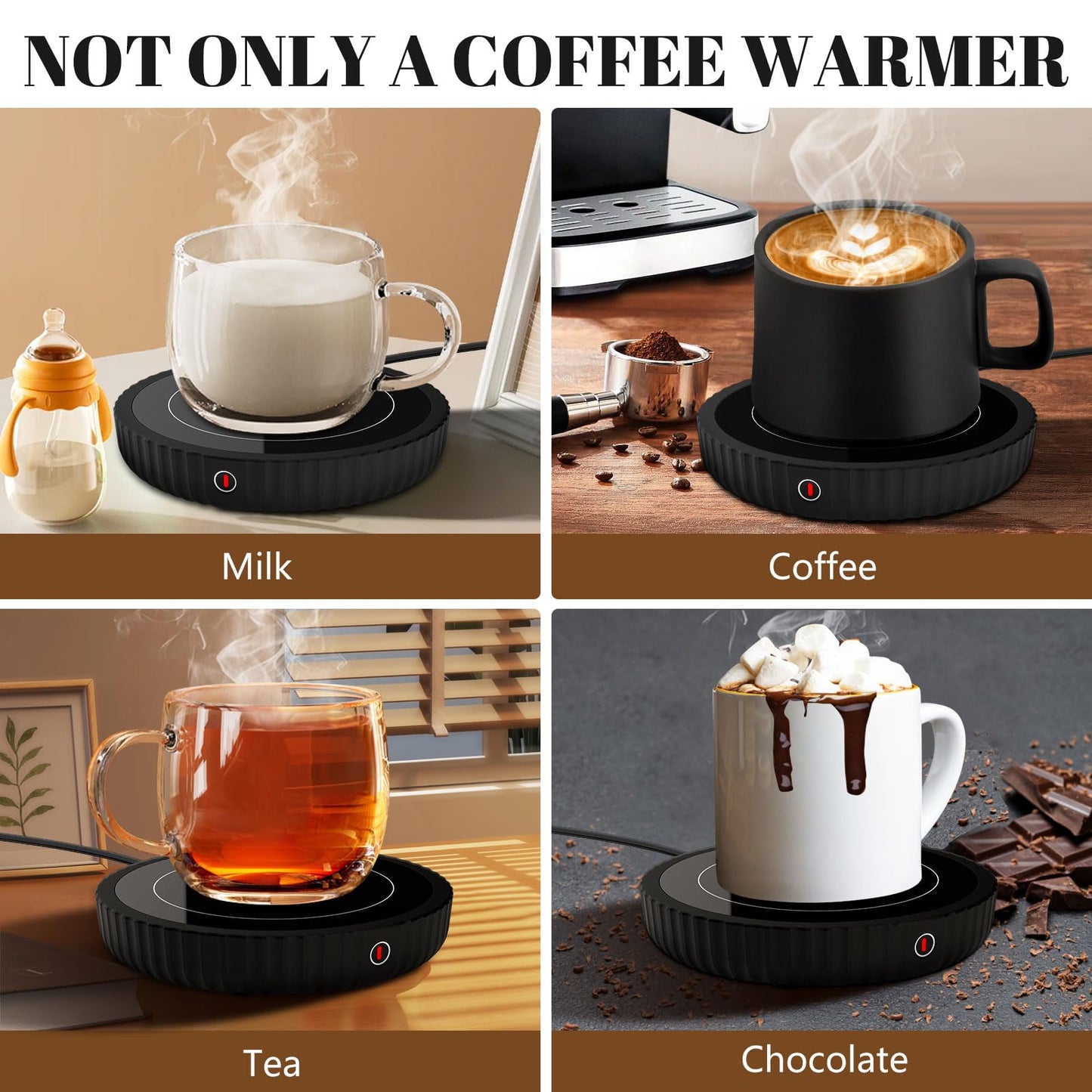 Mug Warmer, Coffee Mug Warmer with Three Temperature Settings, Auto Shut Off Coffee Warmer, Mug Warmer for Desk with Large Heating Plate, Easy to Clean Coffee Cup Warmer for Milk,Tea and Chocolate