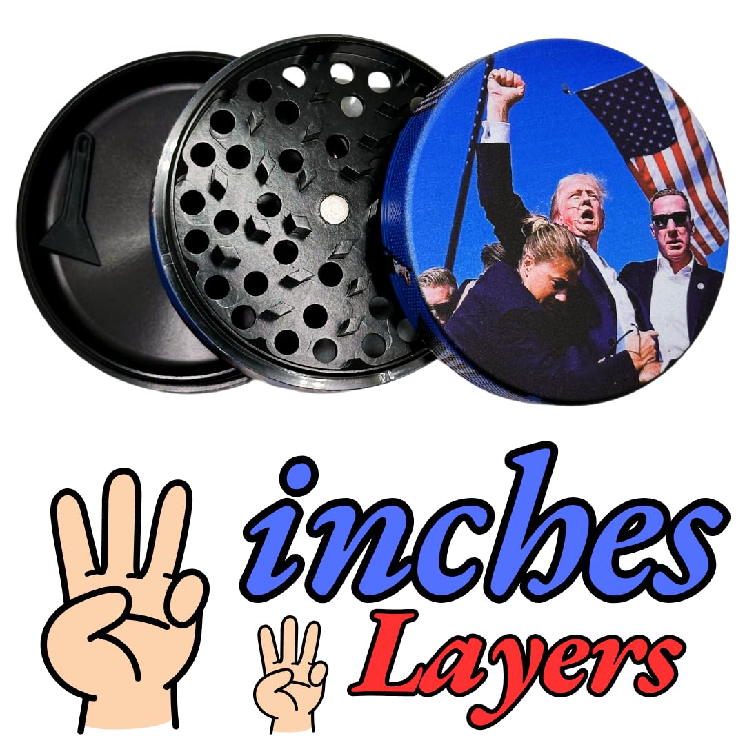 Herb Grinder. 3 inch herb grinder. Easily grind spices for home, kitchen and when traveling. Custom printed Trump grinder has three layers (No Screen Catcher)
