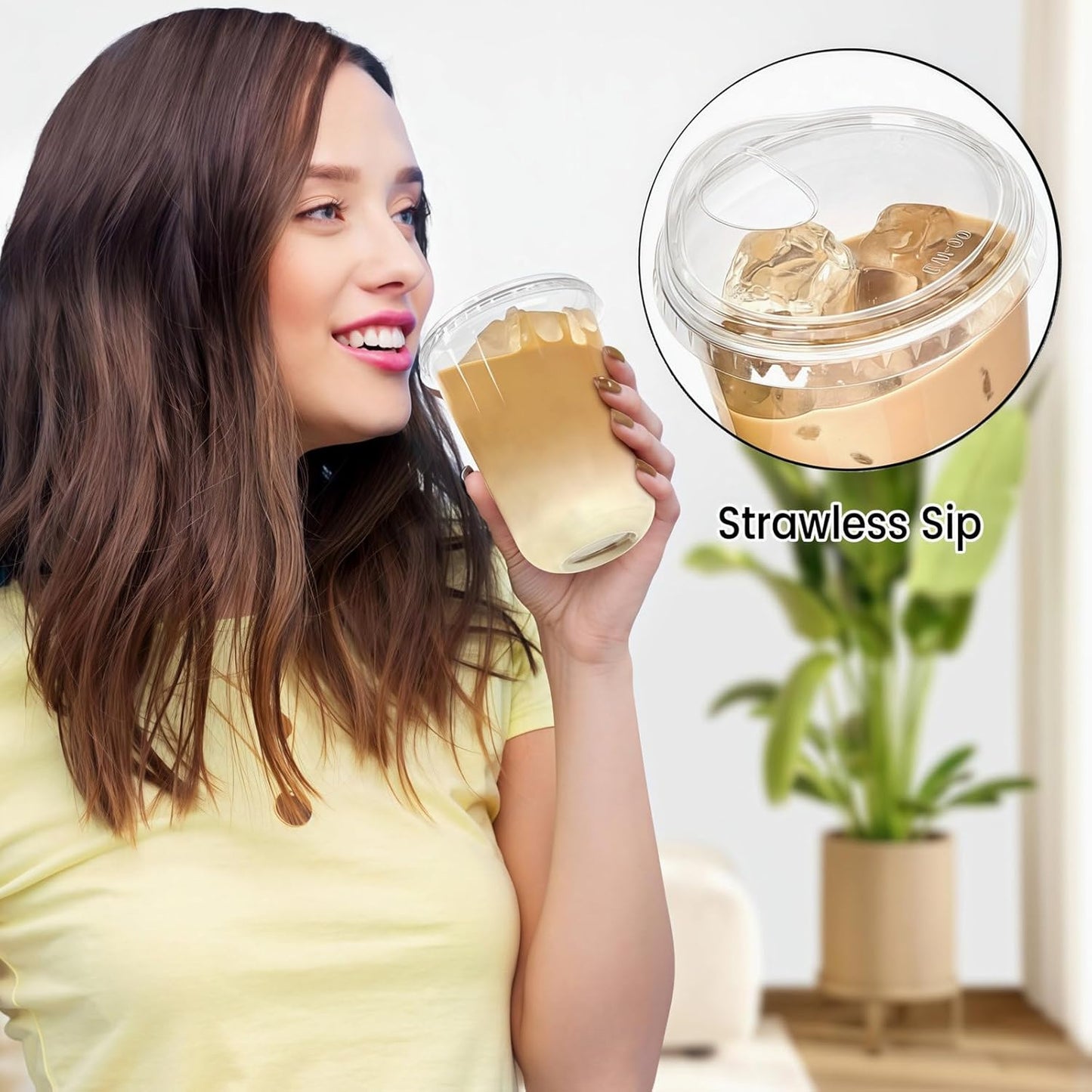 Skiennix 16 Oz Clear Plastic Cups - Disposable Iced Coffee Cups with Sip Lids | 50 Sets for Smoothies & Juices