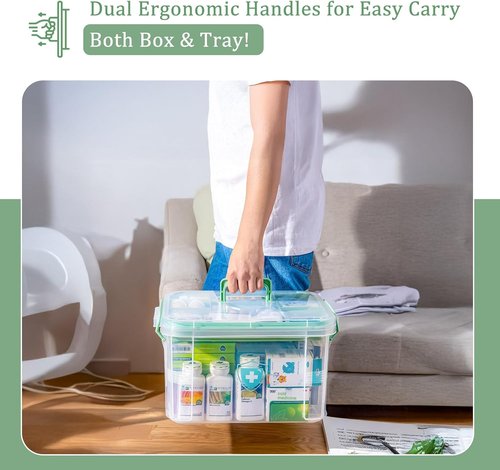 ANYPROLUS 15QT Clear Medicine Organizer Box - Durable Plastic First Aid Storage with Handle & Tray