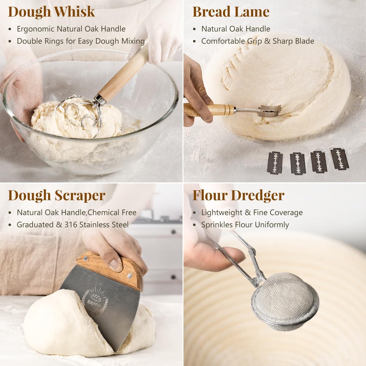 Skiennix Sourdough Starter Kit - Complete Baking Set with Proofing Baskets, Dough Scraper & Recipe