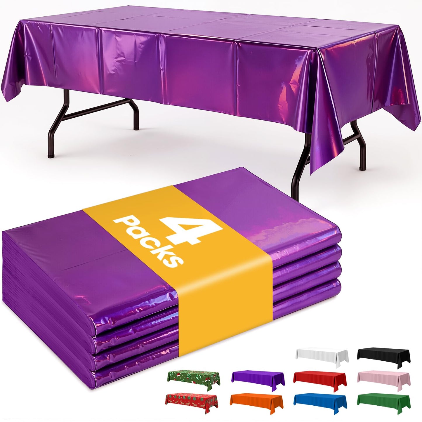 Niuara Iridescent Purple Plastic Table Cloth - 4 Pack 54" × 108" Rectangle Disposable Tablecloths for 6FT Tables, Table Cover for Party, Holiday & Gathering Use