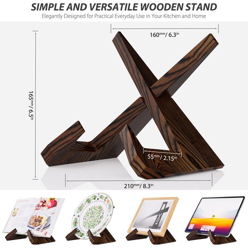 CeleVista Cookbook Stand for Kitchen, Counter Cook Book Holder, Book Stands Display for Echo Show 15,Echo Show 21, Recipe, Photo, iPad(Rustic Brown)