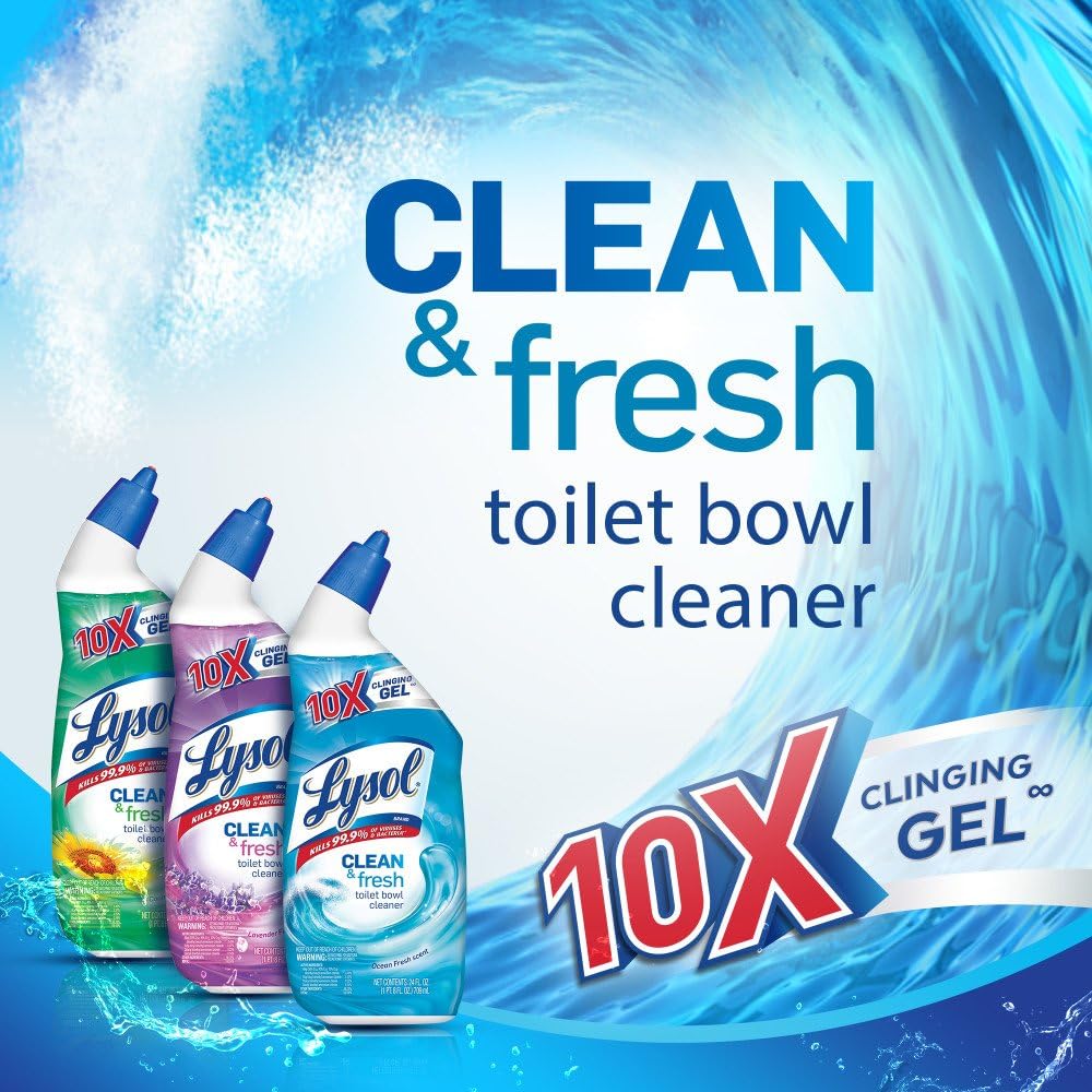 Lysol Toilet Bowl Cleaner Gel - Powerful Stain Removal & Disinfecting | Forest Rain Scent, 24oz