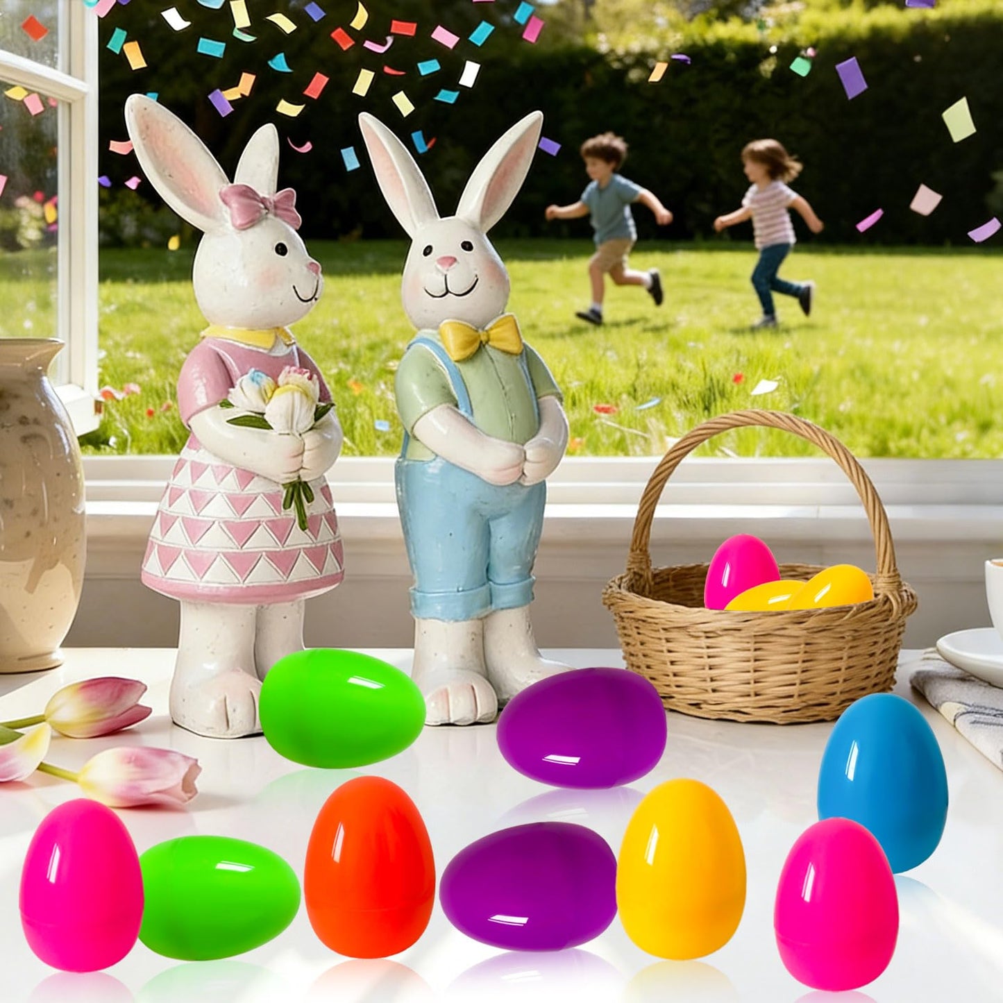 Jyluma 18 Pack 4 Inch Large Easter Eggs Big Colorful Easter Eggs for Refillable Basket Fillers Flat Bottom Plastic Easter Eggs Empty Surprise Eggs for Easter Hunt Party Favor