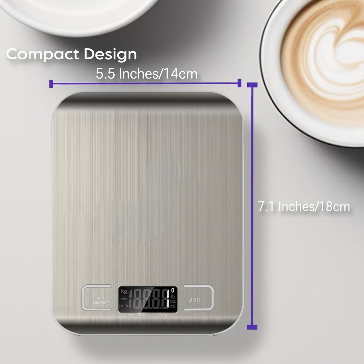 Skiennix Digital Kitchen Scale - Precision Food Scale in Grams & Ounces, Stainless Steel, Compact Design