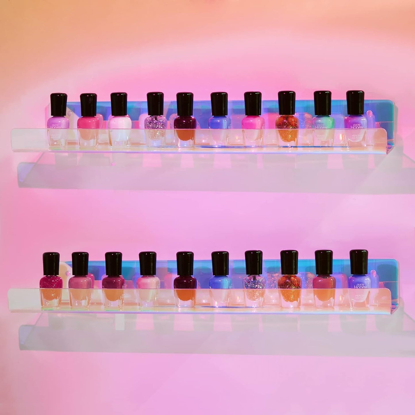Upsimples Acrylic Wall Shelves - 15" Display Shelf for Perfume & Skincare | Iridescent 2-Pack