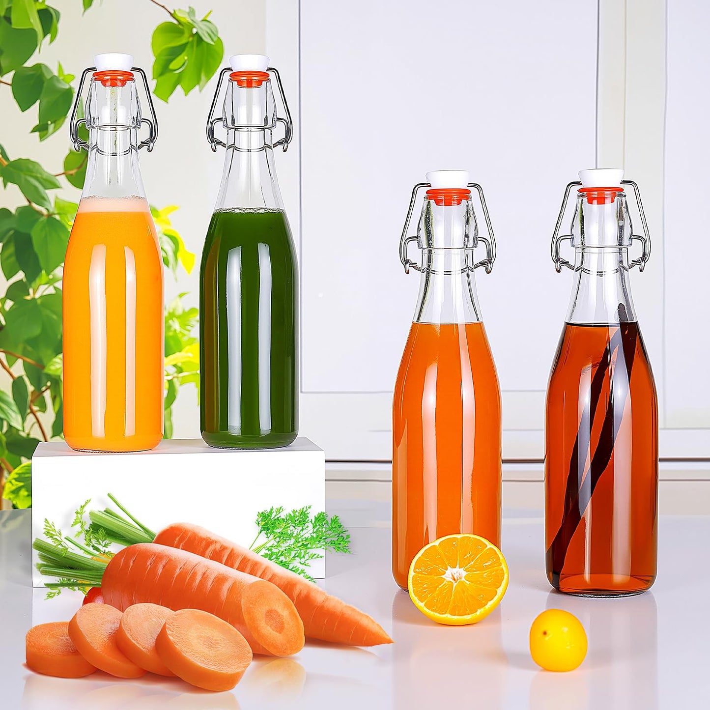 10 Pack 12oz Swing Top Glass Bottles Flip Top Beer Brewing Bottle with Stopper for Home Brewing 2nd Fermentation,Kombucha,Kefir,Vanilla Extract,Juice,Tea,Beverages,Soda,Oil,Vinegar,Limoncello,Wine
