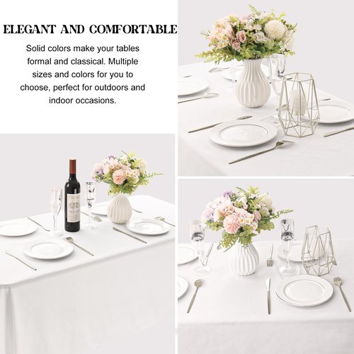 JALANCY 4 Pack Rectangle Tablecloth 60x102 Inch White Washable Polyester Table Cover for Wedding Dining Table Buffet Parties Banquet Decoration（White）