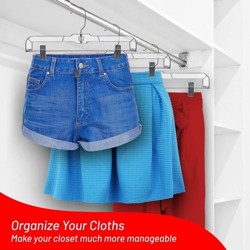 DEILSY™ Skirt Hangers - Non-Slip Clips for Pants & Shorts - Clear Plastic, Pack of 12