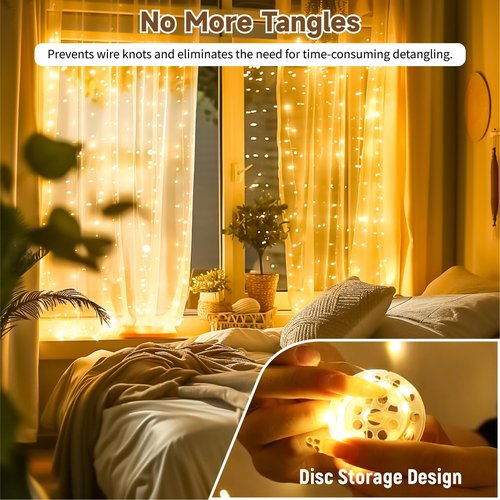 HXWEIYE 300LED Untangled Curtain Lights, 9.8x9.8Ft USB Fairy Twinkle String Lights with Remote and DIY Timer, 8 Modes Window Wall Hanging Light for Bedroom Dorm Backdrop Room Decor, Warm White