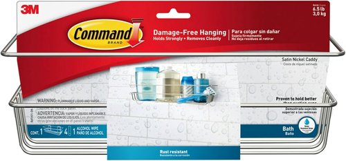 Command | Heavy Duty Shower Caddy - Satin Nickel Finish with 1 Prep Wipe & 4 Water-Resistant Strips