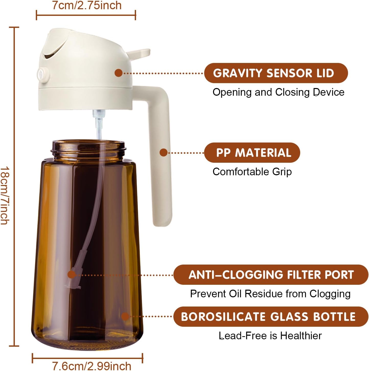 YARRAMATE Light Blocking Oil Sprayer - 16oz Food-Grade Olive Oil Dispenser Bottle | Premium Dark Amber Glass for Cooking