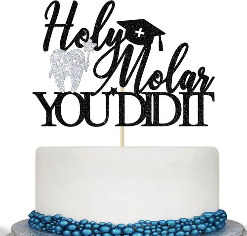Holy Molar Cake Topper - Future Dentist Graduation Decor | Black Glitter Dental School Celebration