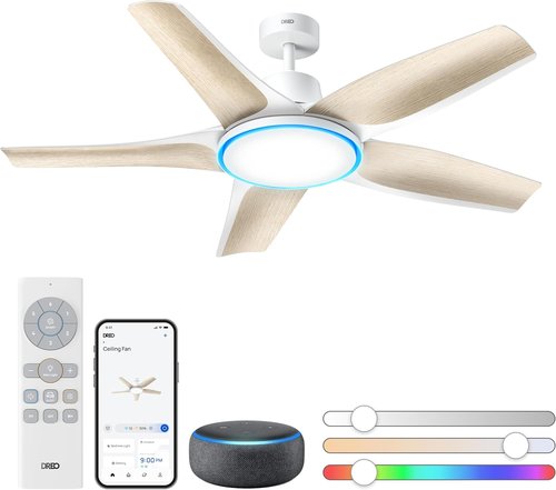 Dreo Smart Ceiling Fan - 52'' Low Profile Design with Dimmable RGB Lighting & Alexa Control | Quiet Operation