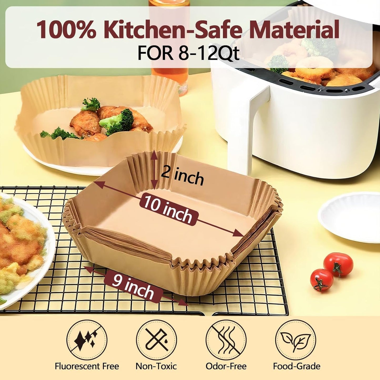 Skiennix 10 Inch Air Fryer Liners - 250PCS Heat Resistant Non-Stick Parchment Paper for Baking & Roasting