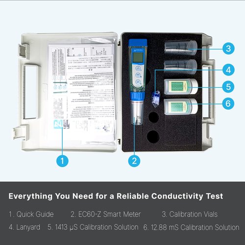 Apera Instruments, LLC EC60-Z Smart Bluetooth Conductivity/TDS/Salinity/Resistivity Tester Powered by ZenTest Mobile App