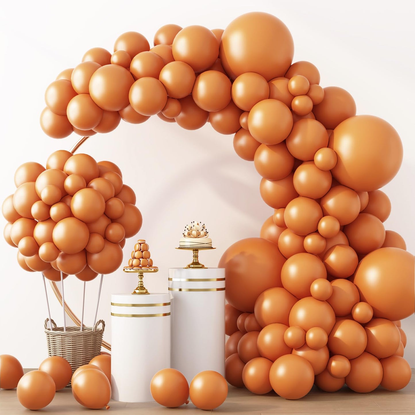RUBFAC Burnt Orange Balloons 129pcs Different Sizes Pack of 18 12 10 5 Inch, Latex Terracotta Balloon Garland Arch Kit for Fall Thanksgiving Halloween Wedding Birthday Party Decoration