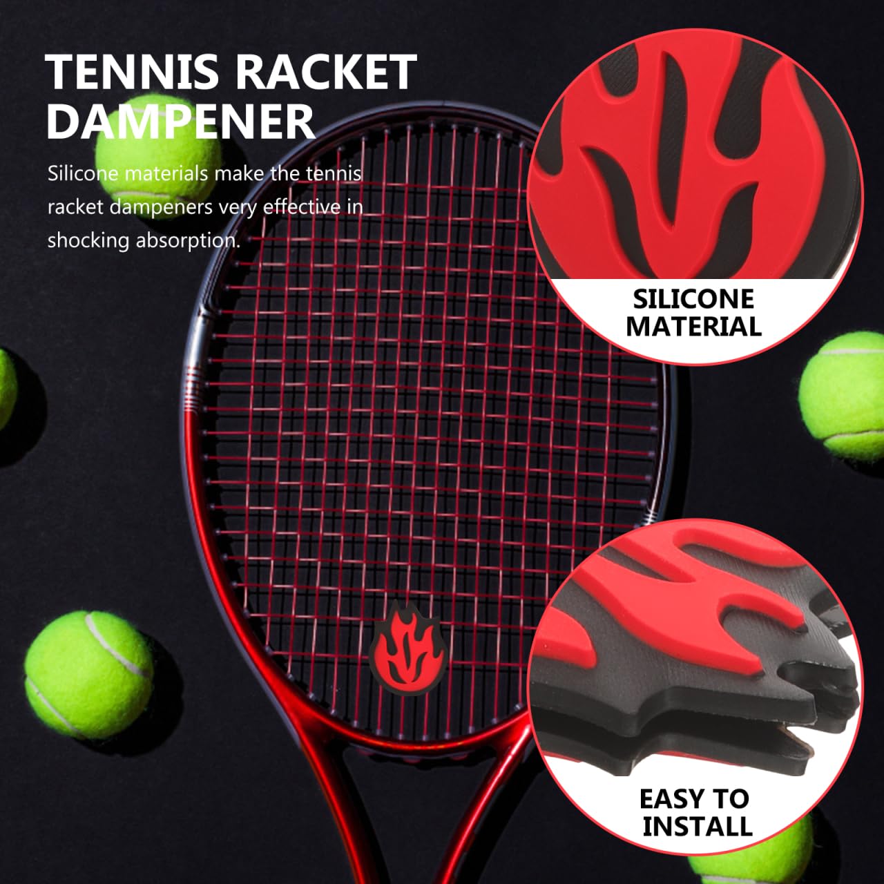 Kisangel Tennis Racket Vibration Dampener, Fire Flame Silicone Shock Absorber Red Tennis Dampners for Enhanced Comfort and Control