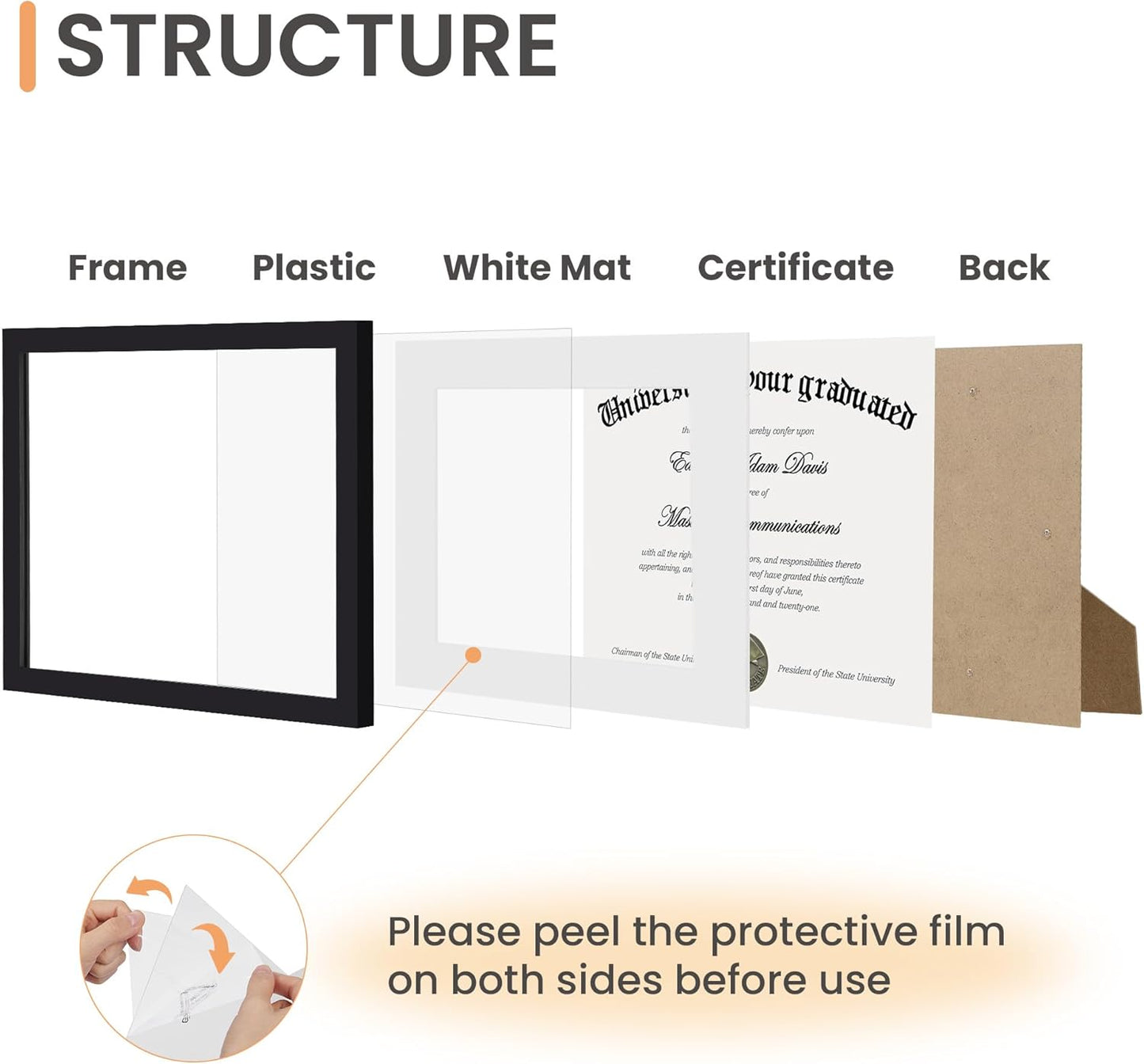 Upsimples 11x14 Diploma Frame - Clear Plexiglass for 8.5x11 Certificates or 11x14 Photos | Black Finish