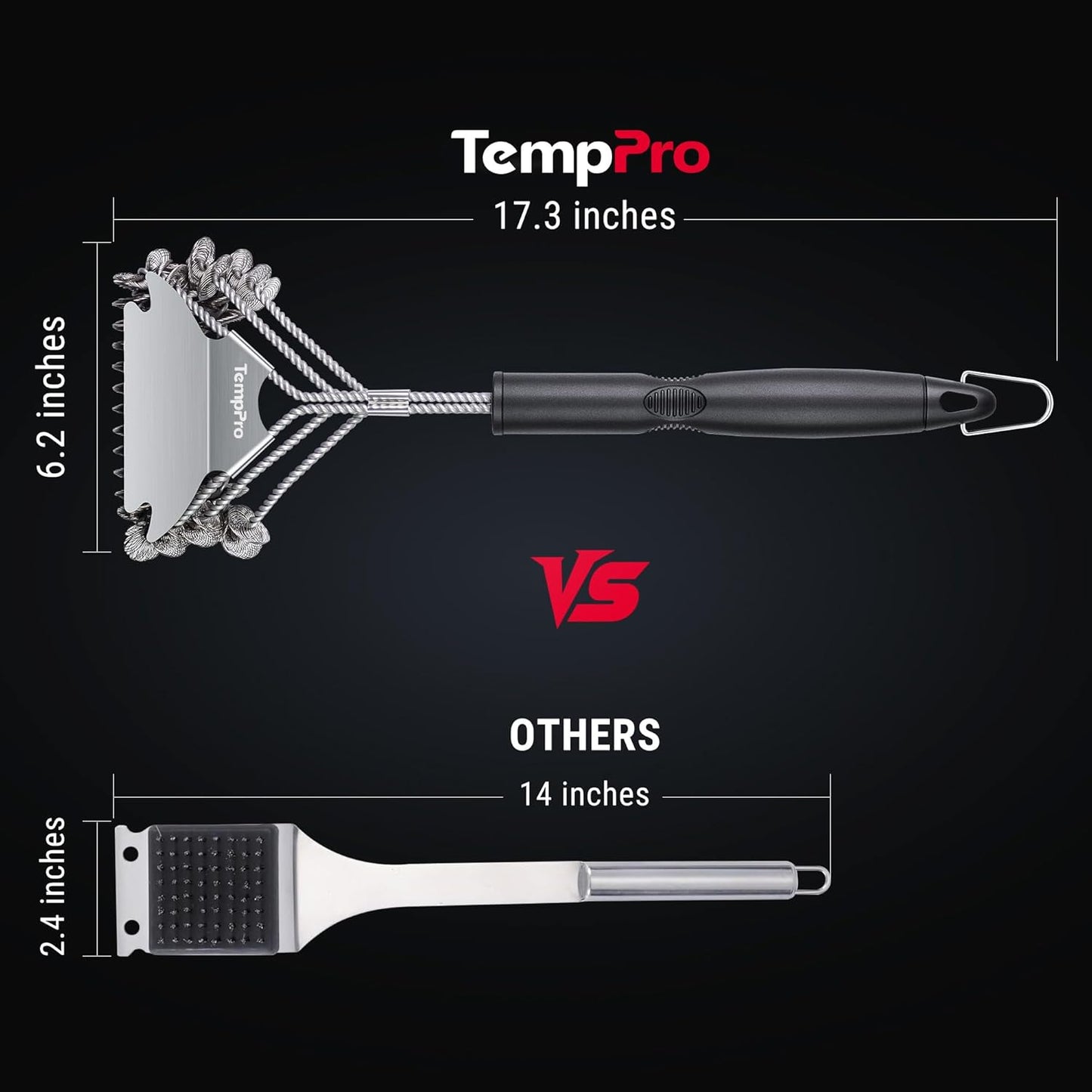 TempPro BBQ Grill Brush - Bristle-Free Stainless Steel Cleaner for Safe Grilling | Perfect BBQ Accessory