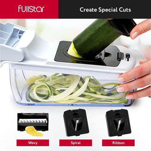 Fullstar Mandoline Slicer - Versatile Vegetable Chopper & Cutter with Container | All-in-One Kitchen Gadget (White/Black)