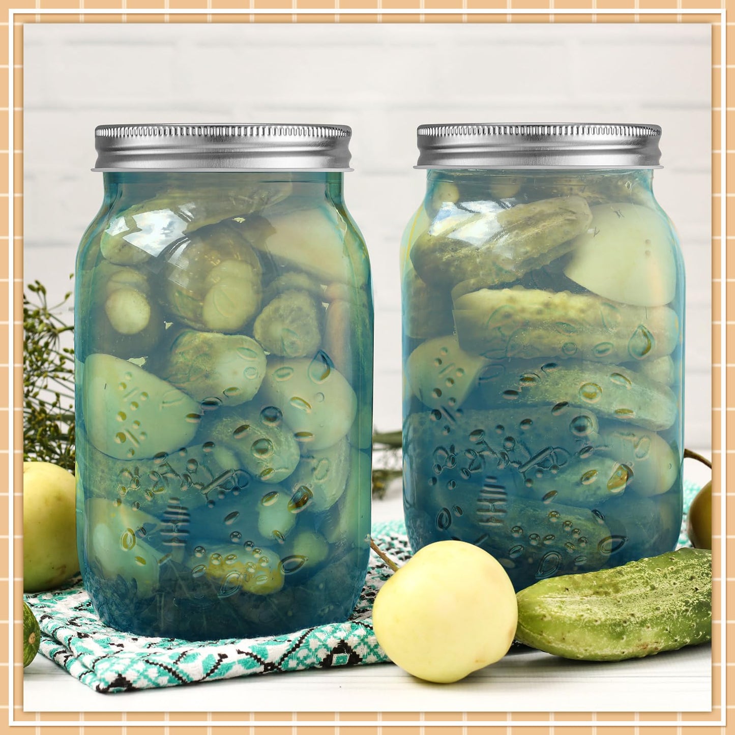 Tessco for you 6 Pcs 16 oz Mason Jars with Lids Regular Mouth Glass Canning Jar for DIY Crafts Flower Decor, Storage, Canning, Pickling, Preserving, Dishwasher Not Allowed(Peacock Green)