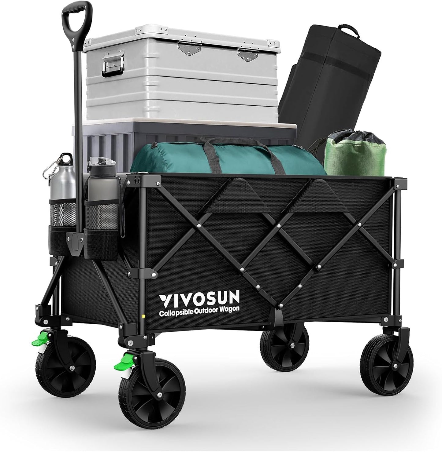 VIVOSUN Collapsible Folding Wagon - 350 lb Capacity Utility Cart with Silent Wheels & Cup Holders | Perfect for Camping, Garden, Sports & Shopping