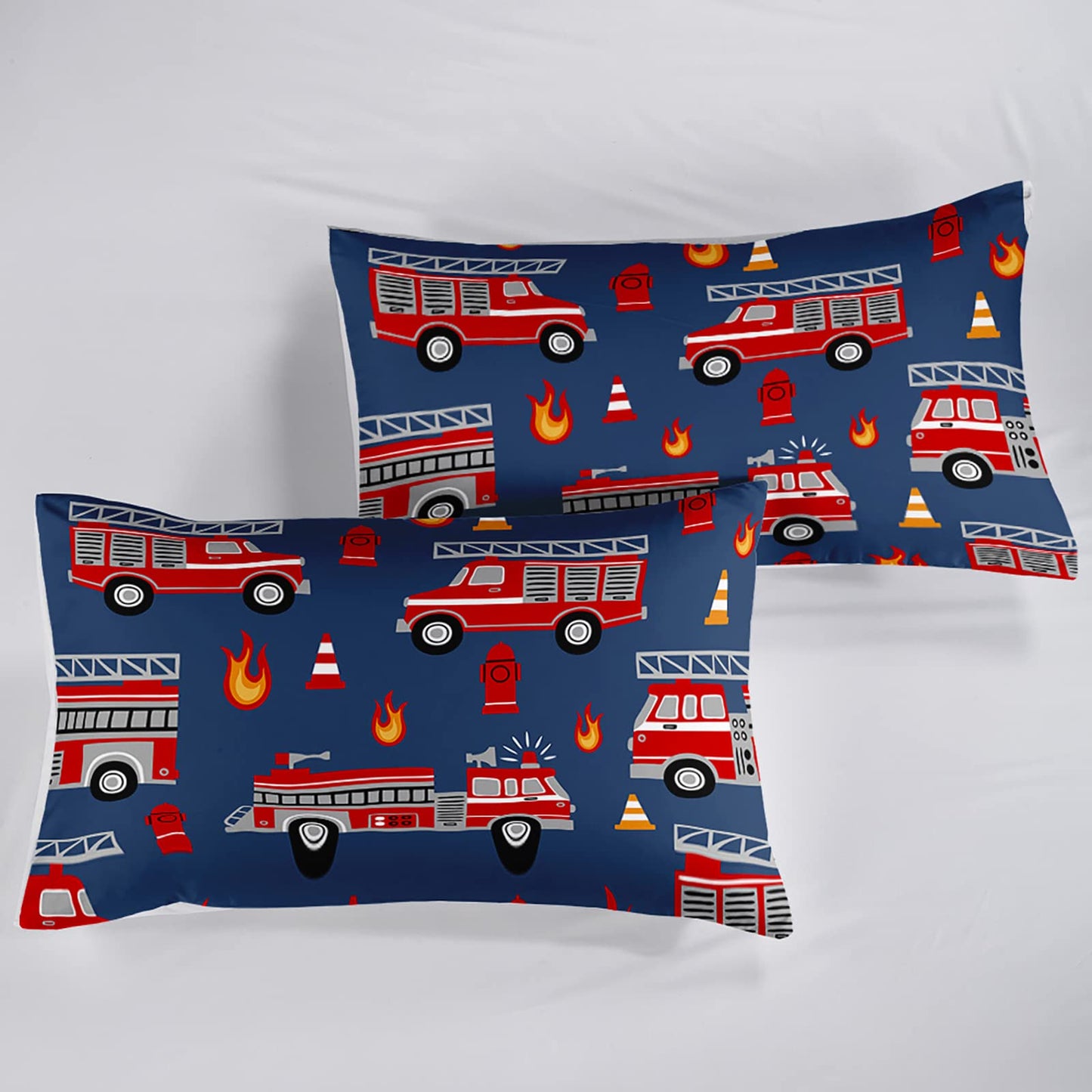 QOOMO Fire Truck Kids Comforter Set, 3Pcs Bedding Set, Full Size, Printed Comforter with 2 Pillowcases, Down Alternative, Soft and Lightweight, for All Seasons