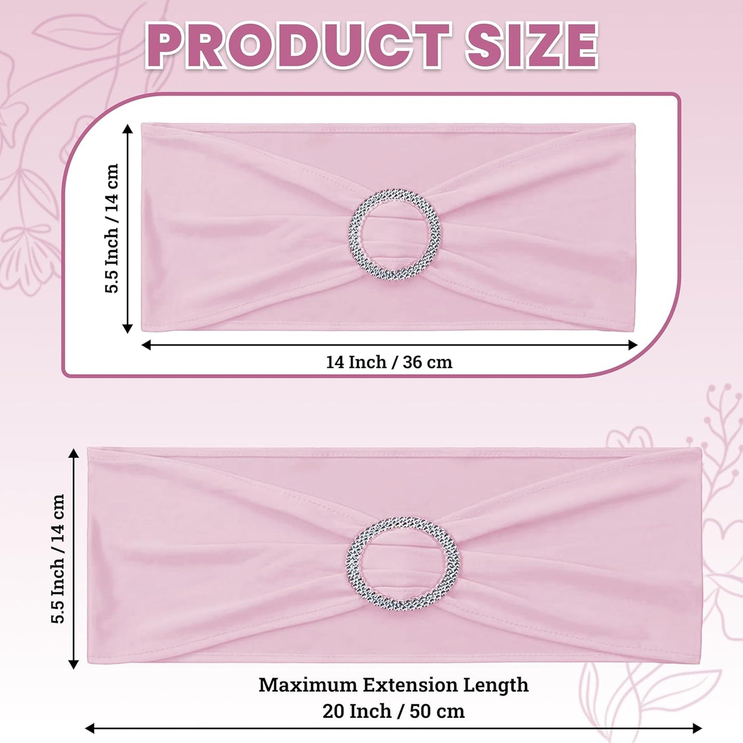 MDS Spandex Chair Sashes - Pack of 50 Elastic Stretch Bows with Buckle Slider | Blush Pink
